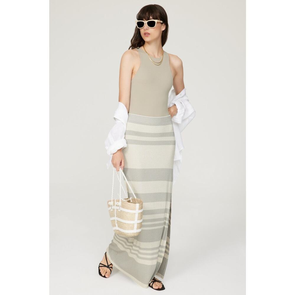 Splendid Coco Metallic Striped Ribbed Knit Side Slit Maxi Skirt Size Small
